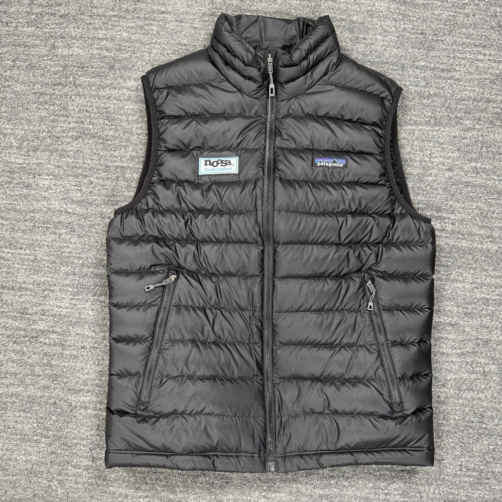 Patagonia Down Sweater Vest Men Small Black Full Zip Outdoor HIke NOOSA  LOGO